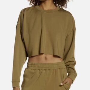 WeWoreWhat Medium Tan Cream Crop Sweatshirt Crewneck‎ Relaxed Oversized Comfy